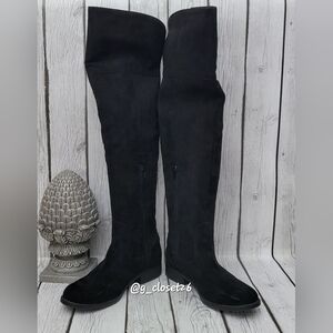 Adarra Round Toe Black Knee-High Suede Boots, Size 7.5M